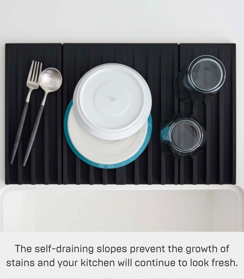 YAMAZAKI Home Tower Foldable Drainer Tray - Kitchen Dish Drying Mat - Silicone - Image 5